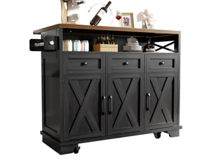 Desserte cuisine, îlot central sur roulettes avec plan de travail, plateau extensible, pivotant à 360°, dimensions 118 x 43 à 70 x 98 cm, mdf, noir