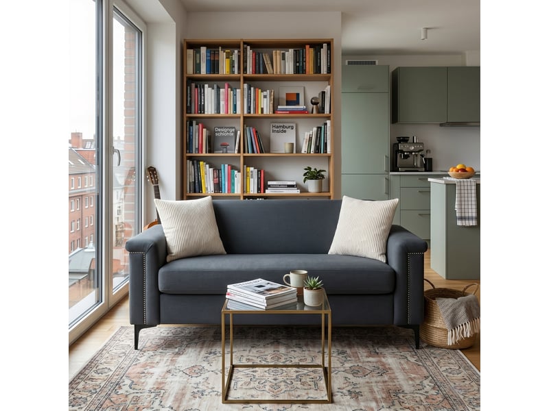 Canapé droit 2 places gris foncé 172 x 73,5 x 81,5 cm, tissu polyester, pieds métal noirs, style nordique salon W3601S00006 - Conforama W