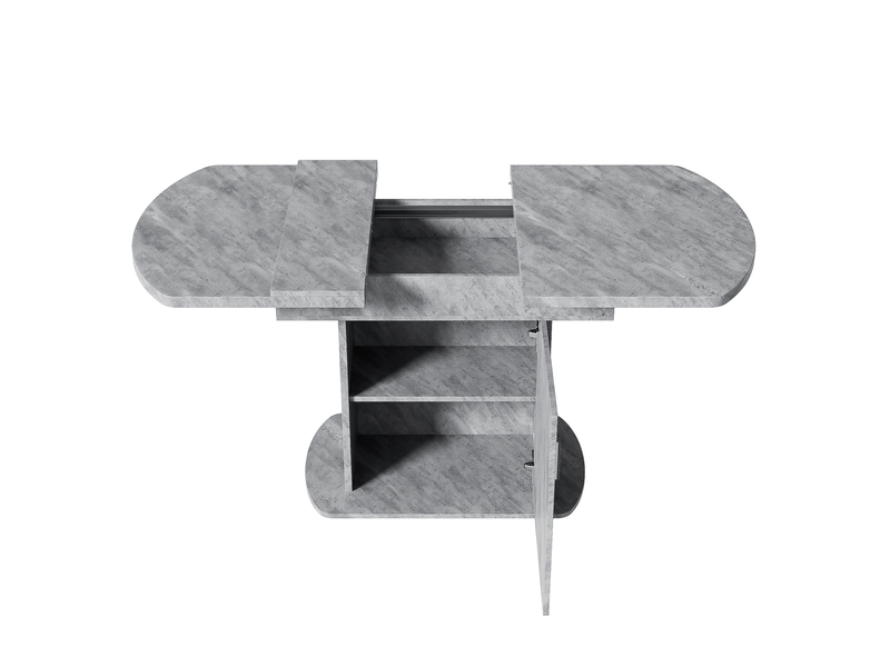  Table à manger extensible ovale 110-130 x 70 x 75 cm gris effet béton en panneau de particules avec rangement  - Conforama R