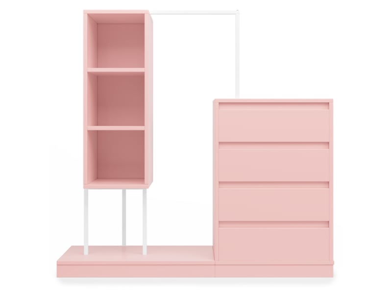  Armoire rose à tiroirs - penderie avec buffet et tringle à vêtements, l140 x p40 x h135 cm  - Conforama A