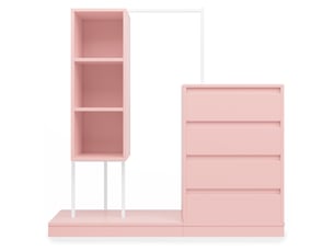 Armoire rose à tiroirs - penderie avec buffet et tringle à vêtements, l140 x p40 x h135 cm