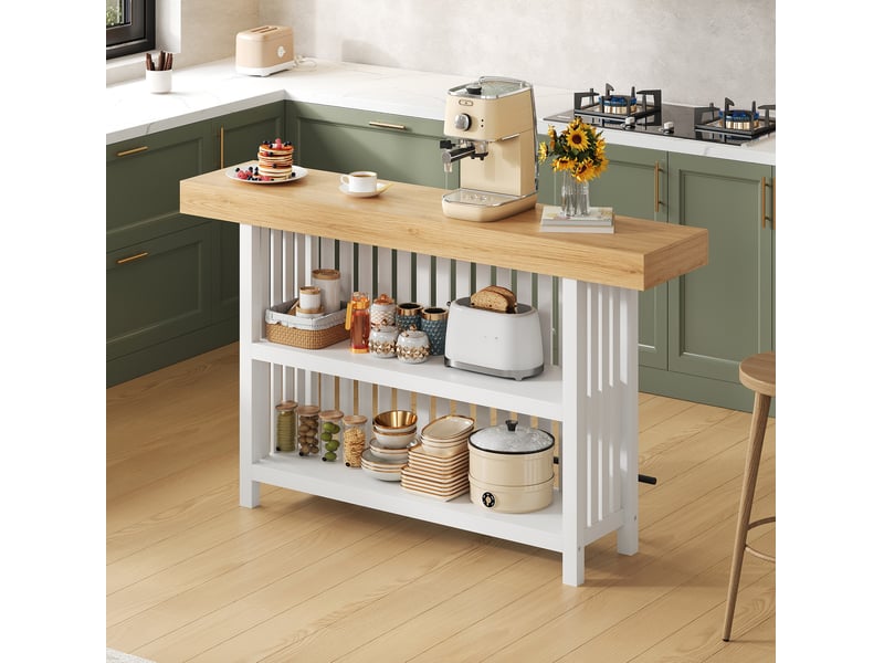 Table de bar 160x40x105 cm avec étagères et repose-pieds blanche - Conforama B
