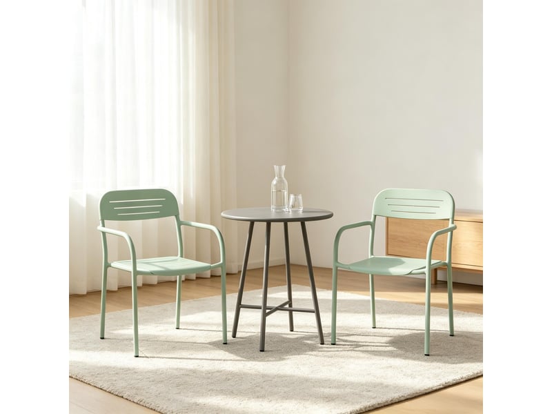  Lot de 2 chaises de jardin empilables,56x58x78 cm,métal,vert sauge  - Conforama B