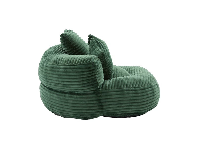  Pouf fauteuil poire en velours côtelé vert foncé, dossier haut, 3 coussins, siège lounge confortable, pour adultes et enfants  - Conforama E