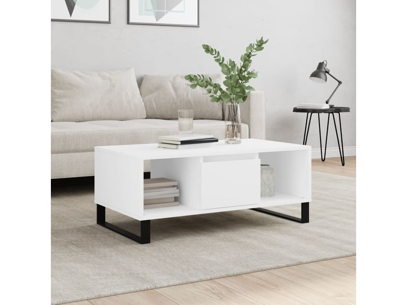  Table basse rectangulaire | table de salon blanc 90x50x36,5 cm bois d'ingénierie shl1443  - Conforama B
