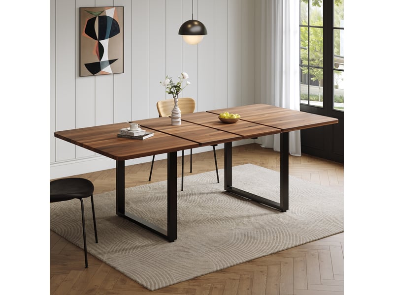  Table à manger extensible 140-220x80 cm mdf noyer, pieds en métal  - Conforama B
