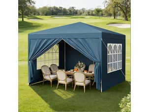 Tonnelle pliante 300x300x260 cm réglable métal bleue