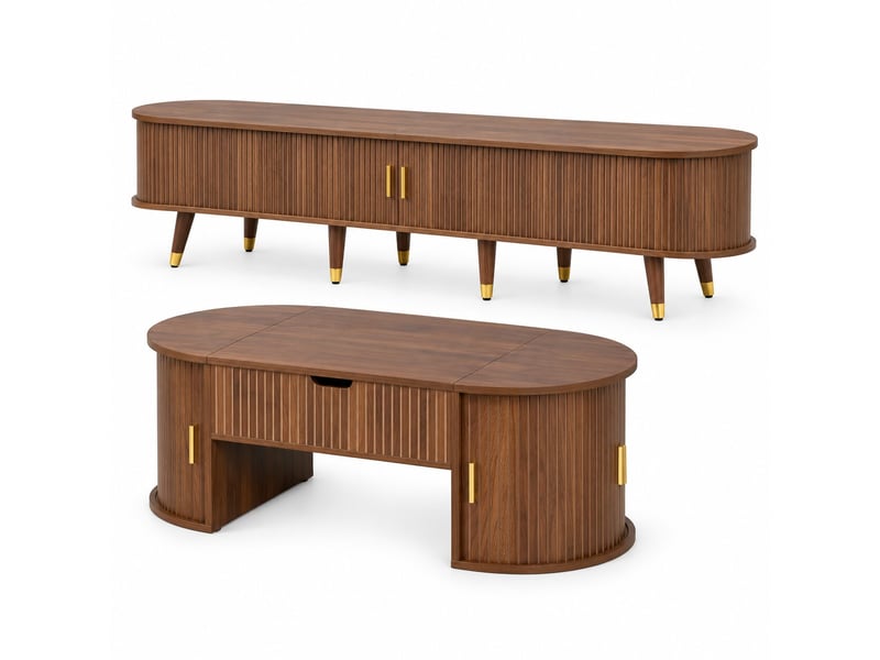  Ensemble salon 2 pièces, meuble tv 175 cm et table basse relevable 100 cm, portes coulissantes - décor noyer  - Conforama A