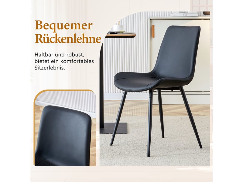  Ensemble table et chaises salle a manger ronde, table à manger avec 4 chaises en similicuir noir en mdf de 100 cm de diamètre  - Conforama E