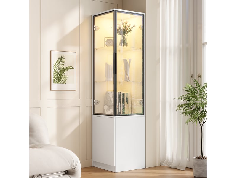 Vitrine d’angle 40x40x160 cm blanche avec led pilotée par application - Conforama D