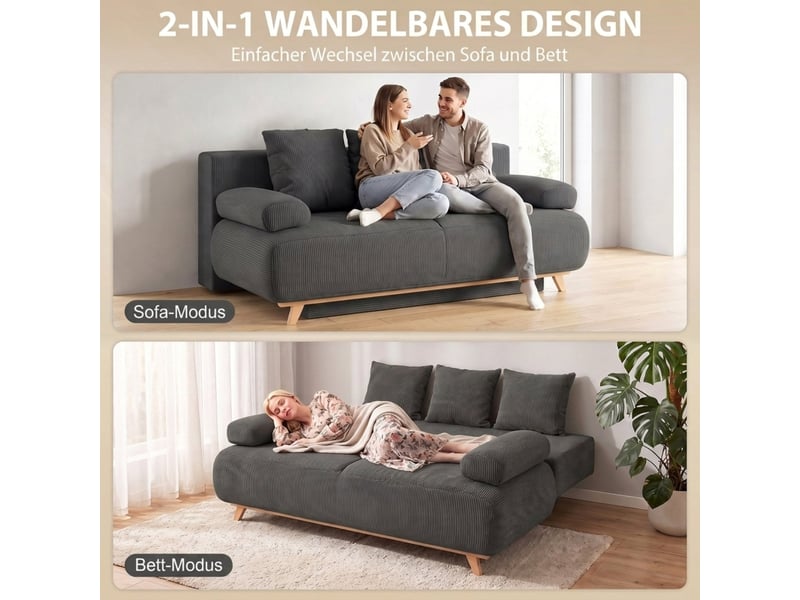  Canapé convertible, canapé-lit, en velours côtelé, gris, dossier réglable, mobilier pour espace de vie, pour salon et séjour  - Conforama D