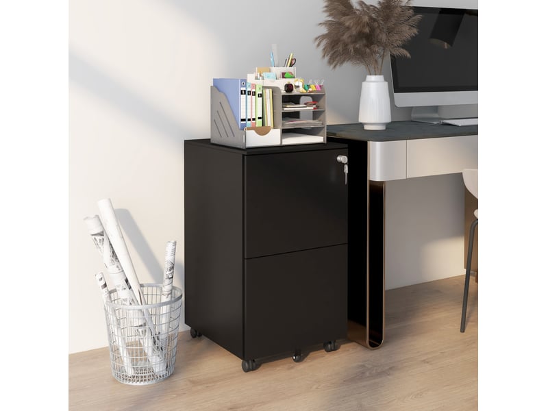  Caisson à roulettes pour dossiers 37 x 43,5 x 67,5 cm – noir – 2 tiroirs verrouillables pour bureau  - Conforama B