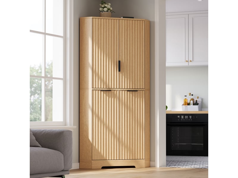 Buffet de cuisine 4 portes 60x60x172 cm - meuble d'angle avec étagères réglables et anti-basculement - naturel - Conforama B