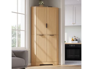 Buffet de cuisine 4 portes 60x60x172 cm - meuble d'angle avec étagères réglables et anti-basculement - naturel
