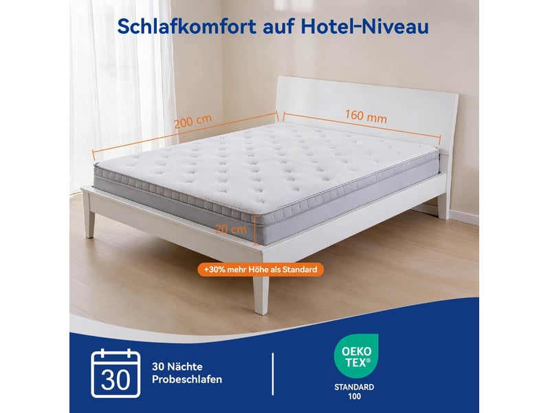  Matelas 90x200 cm h3 à ressorts ensachés 7 zones, mousse confort 25 cm, certifié oeko-tex® pour un sommeil serein  - Conforama B