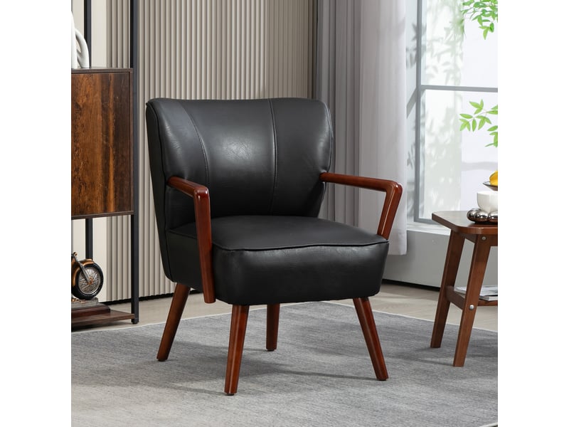  Fauteuil rembourré avec accoudoirs, revêtement en simili cuir, noir  - Conforama B