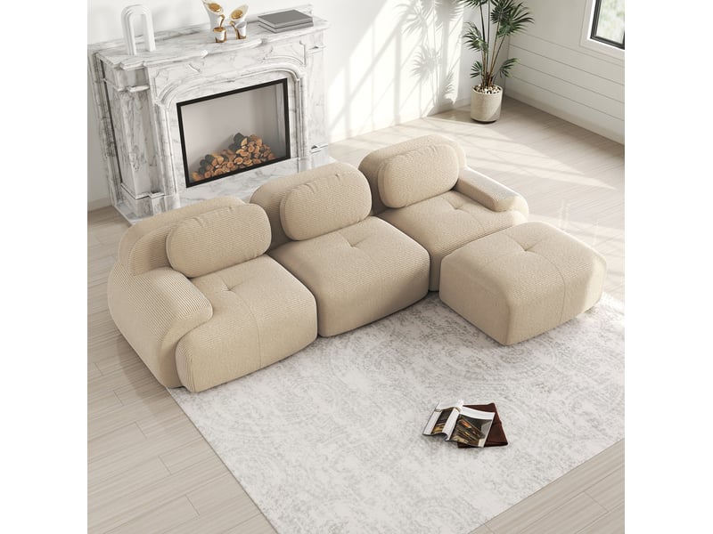  Canapé d'angle modulaire 298x178x70cm 3 places, canapé de salon, ergonomique, meuble de salon, velours côtelé, beige  - Conforama B