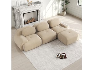 Canapé d'angle modulaire 298x178x70cm 3 places, canapé de salon, ergonomique, meuble de salon, velours côtelé, beige