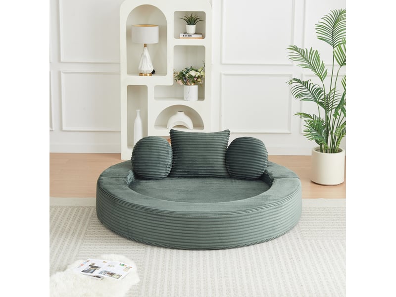  Canapé-lit 4-en-1 1 place 180 x 92 x 84 cm – vert – convertible en banquette et lit de jour rond  - Conforama B