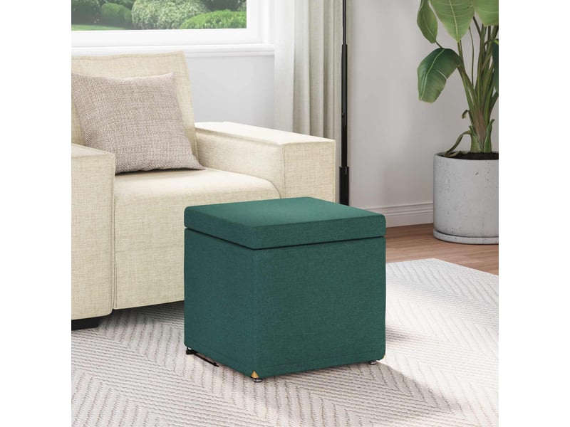  Tabouret bas, ottoman vert foncé 41x41x40 cm tissu et bois stratifié  - Conforama C