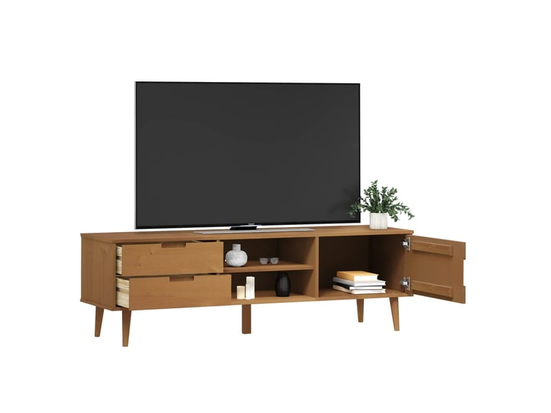  Meuble tv - banc tv - meuble de rangement molde marron 158x40x49 cm bois de pin massif  - Conforama C