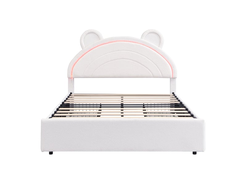  Lit enfant 140 × 200 cm avec 4 tiroirs, tête de lit ours et éclairage led contrôlé par application 208 × 147 × 115 cm  - Conforama A