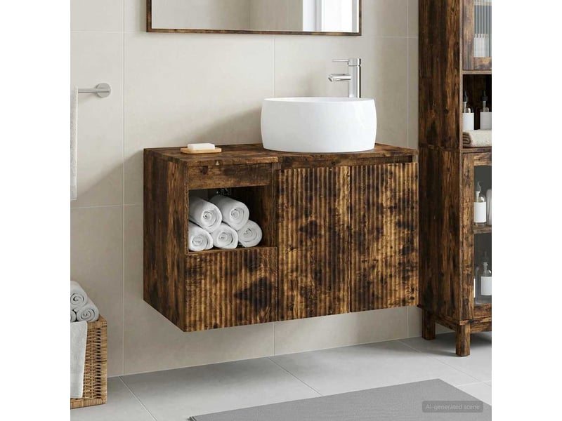 Ensemble de mobilier de salle de bain 2 pc chêne fumé cf64091 - Conforama B