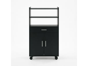 Desserte de cuisine meuble micro-ondes sur roulettes 1 tiroir 2 portes noir 59x40x92 cm