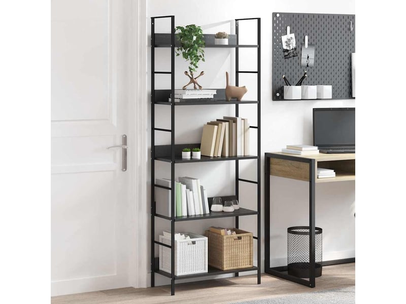  Bibliothèque à 5 niveaux, armoire à livres noir 60x27,6x158,5cm bois d'ingénierie  - Conforama A