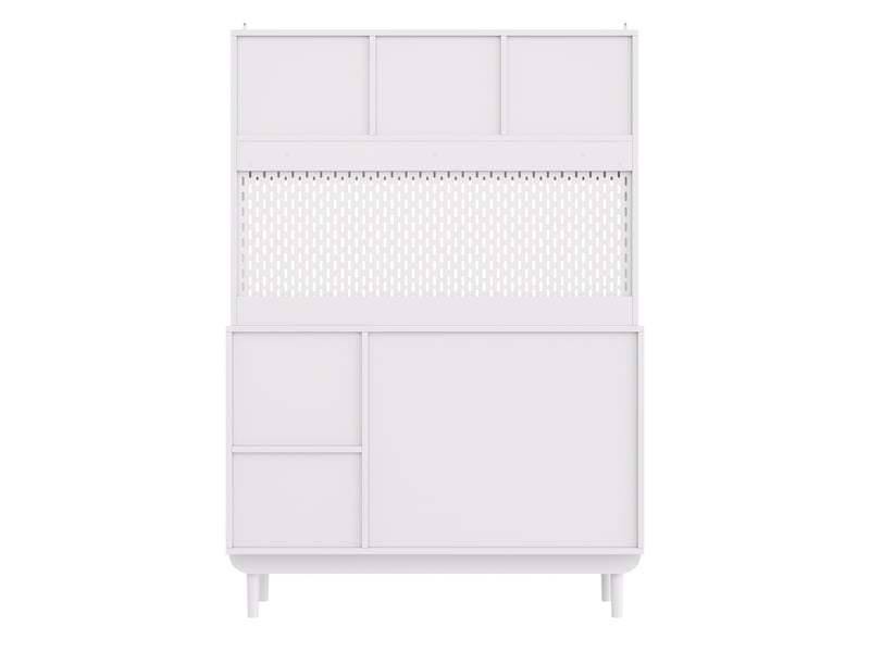  Buffet de cuisine avec 4 portes coulissantes en verre strié, 2 tiroirs, panneau perforé, en mdf, 117×30×170 cm, blanc  - Conforama E
