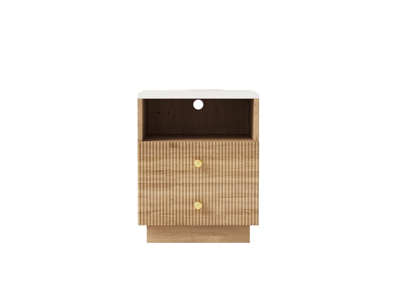 Lot de 2 tables de chevet 44x38x55cm avec led et station de charge, 2 tiroirs, en bois, chêne - Conforama D