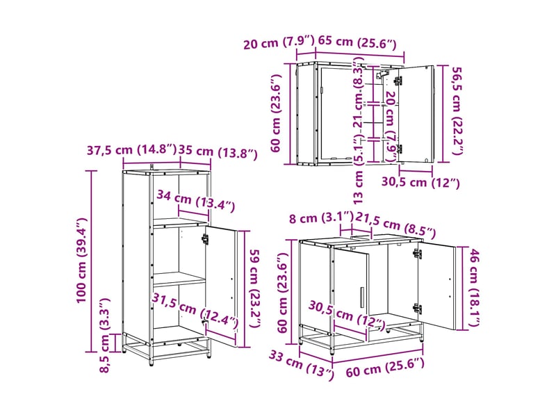  Ensemble de mobilier de salle de bain 3 pc chêne noir cf64340  - Conforama E