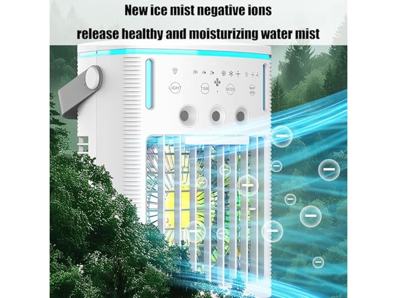  Rafraîchisseur d'air portable – réservoir 1000 ml, télécommande, 3 vitesses, minuterie – éclairage rvb intégré, moteur ultra-silencieux – climatiseur évaporatif pour maison, bureau et dortoir  - Conforama E