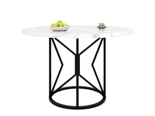 Table à manger ronde ø 100 cm, blanc effet marbre et noir