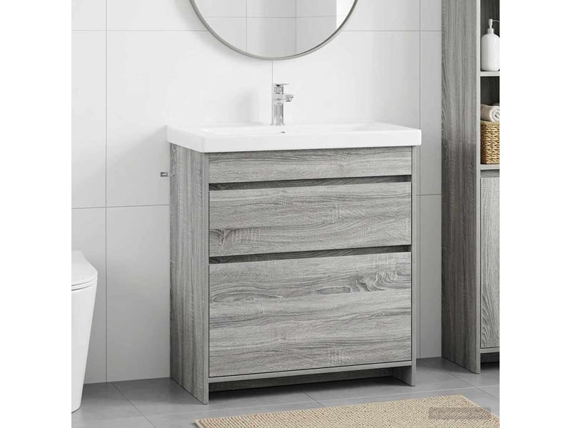  Meuble sous lavabo de salle de bain, commode sonoma gris shl8584  - Conforama B