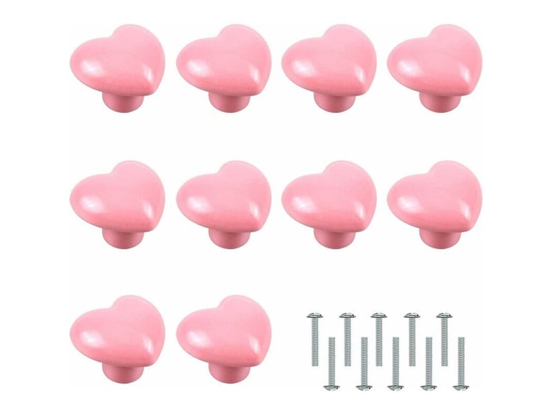  Amxcnoy 10 unités de boutons de porte en forme de cœur, boutons de céramique rose, conçus pour les armoires des chambres d'enfants  - Conforama A