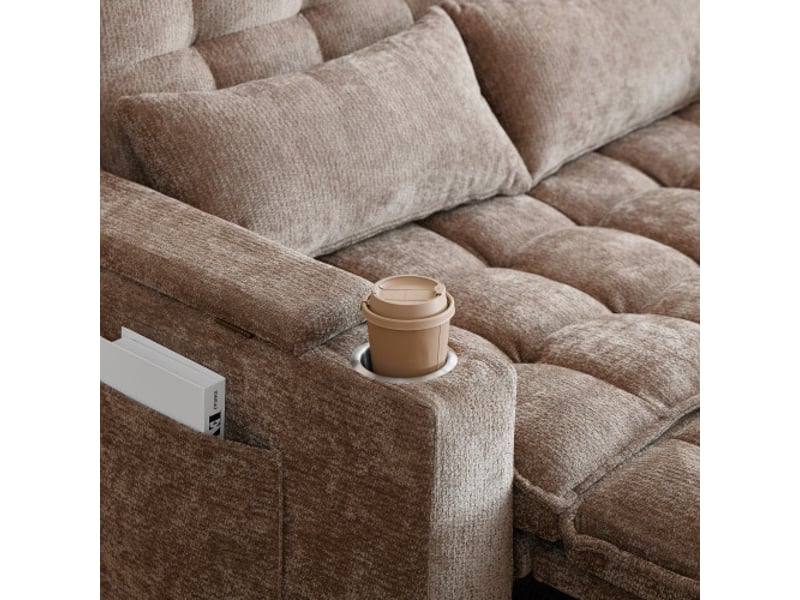 Canapé-lit 3 en 1, largeur 142 cm, moelleux comme des nuages, 2 oreillers lombaires, rangement et porte-gobelets - Conforama E