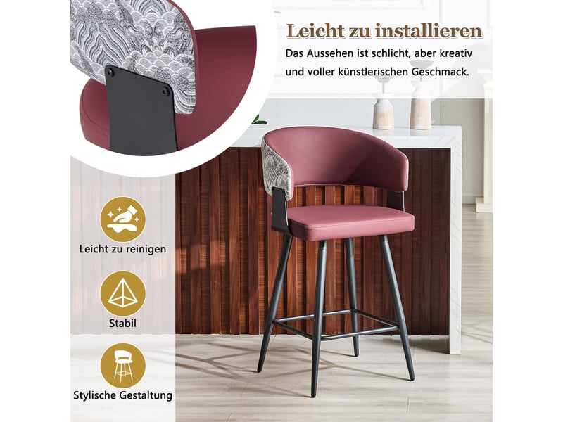  Chaise de salle à manger avec accoudoirs et dossier ergonomique, structure métallique, pu rouge, 82,0×46,0×56,0 cm  - Conforama E