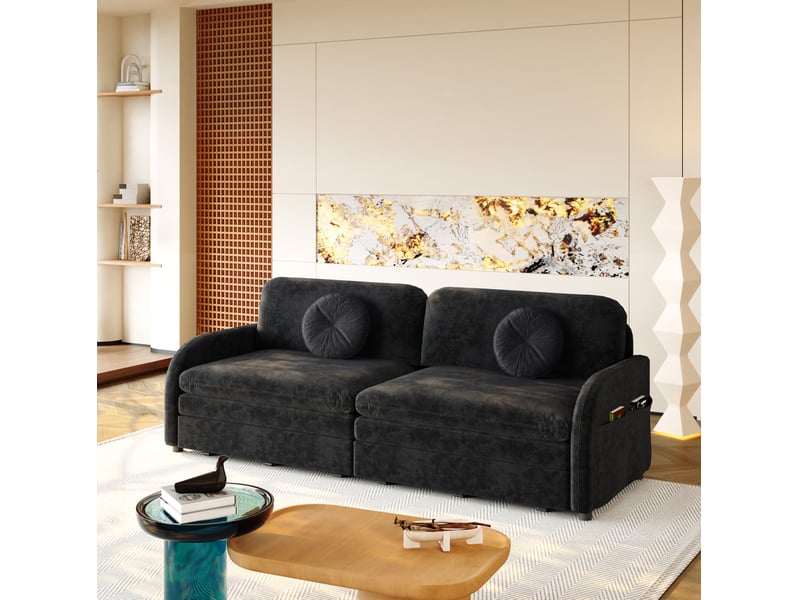 Canapé 3 places 3-en-1 extensible 206x84x90 cm en chenille noir - Conforama R