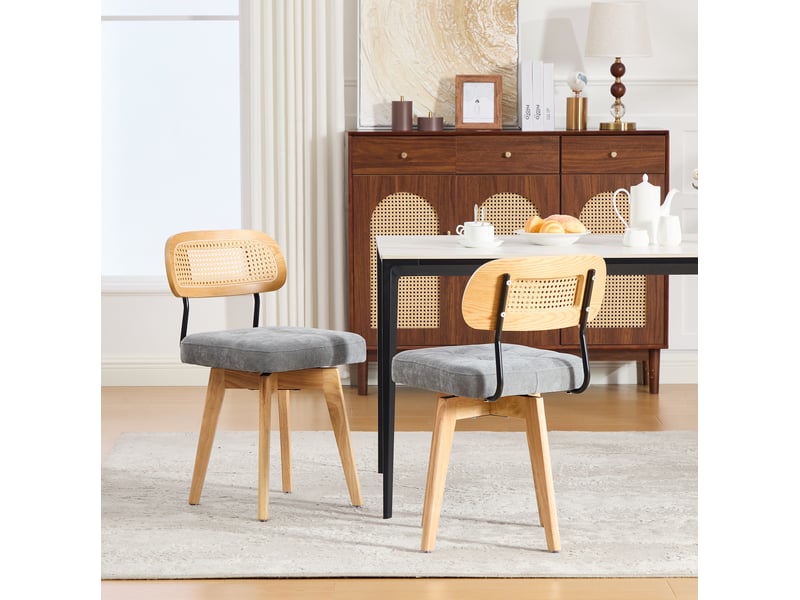 Lot de 2 chaises pivotantes 43x50x77 cm,coloris naturel et gris  - Conforama D