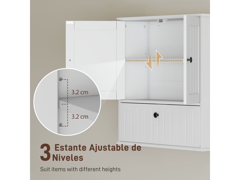  Armoire murale salle de bain blanche, étagère réglable, double porte, 60 x 19,5 x 60 cm  - Conforama W