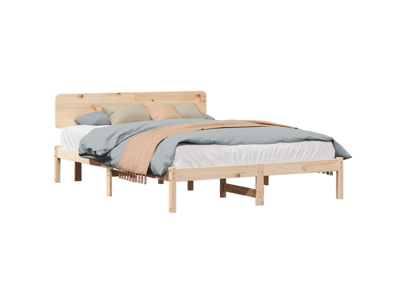  Lit double- lit adulte -  cadre de lit avec tête de lit naturel 200 x 200 cm pin massif  - Conforama A