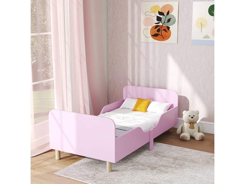  Lit enfant rose avec barrières, cadre de lit enfant 140 x 70 en mdf et pin  - Conforama D