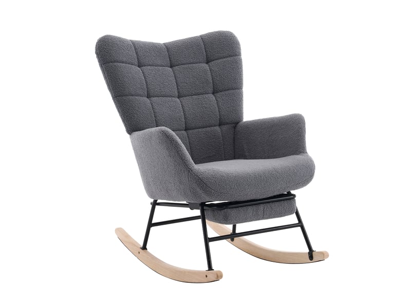  Fauteuil à bascule 91 cm avec repose-pieds extensible, structure en métal revêtement en sherpa gris  - Conforama A