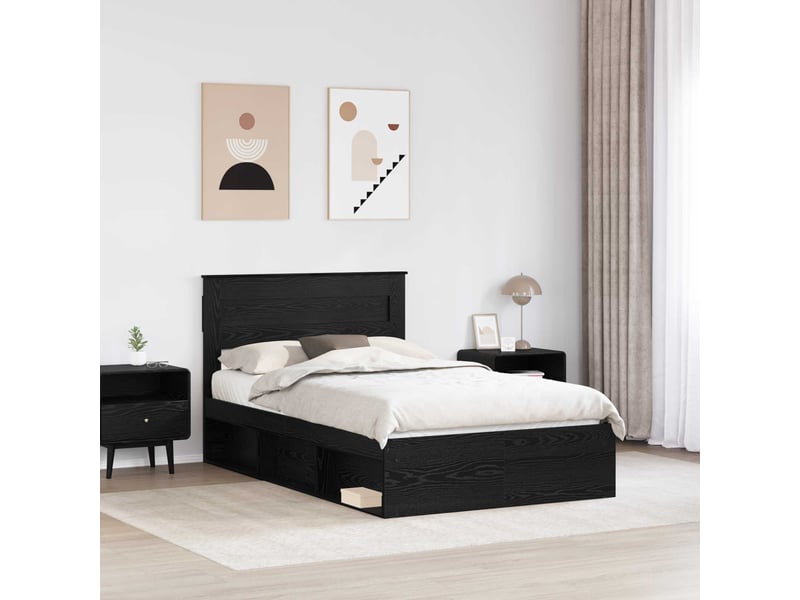  Lit double- lit adulte -  cadre de lit uni noir 135 x 190 cm bois de pin massif  - Conforama B