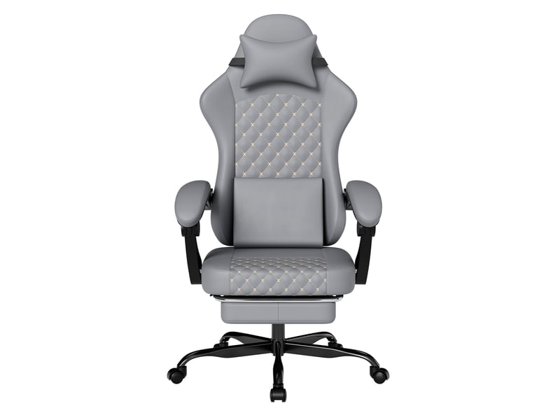 Chaise gaming en cuir pvc gris, massage avec support pied, ergonomique et ajustable jusqu'à 150 kg - Conforama A