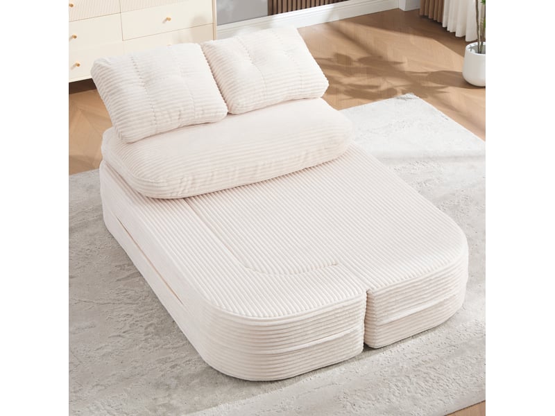  Canapé convertible modenvie 2-en-1 en velours côtelé beige 165 x 97 x 61 cm  - Conforama D