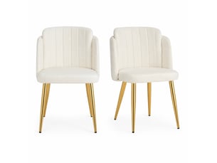 Lot de 2 chaises salle à manger 58,5x62x78 cm, rembourrées, dossier incurvé, patins réglables, métal et bois blanc et doré