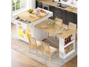 Meuble buffet rangement extensible mdf blanc led 126 196 cm cuisine salle a manger homvra