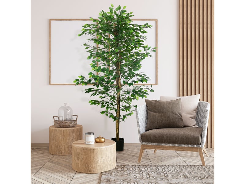  Ficus artificiel d'intérieur de 180 cm avec pot en métal rempli, vert  - Conforama C